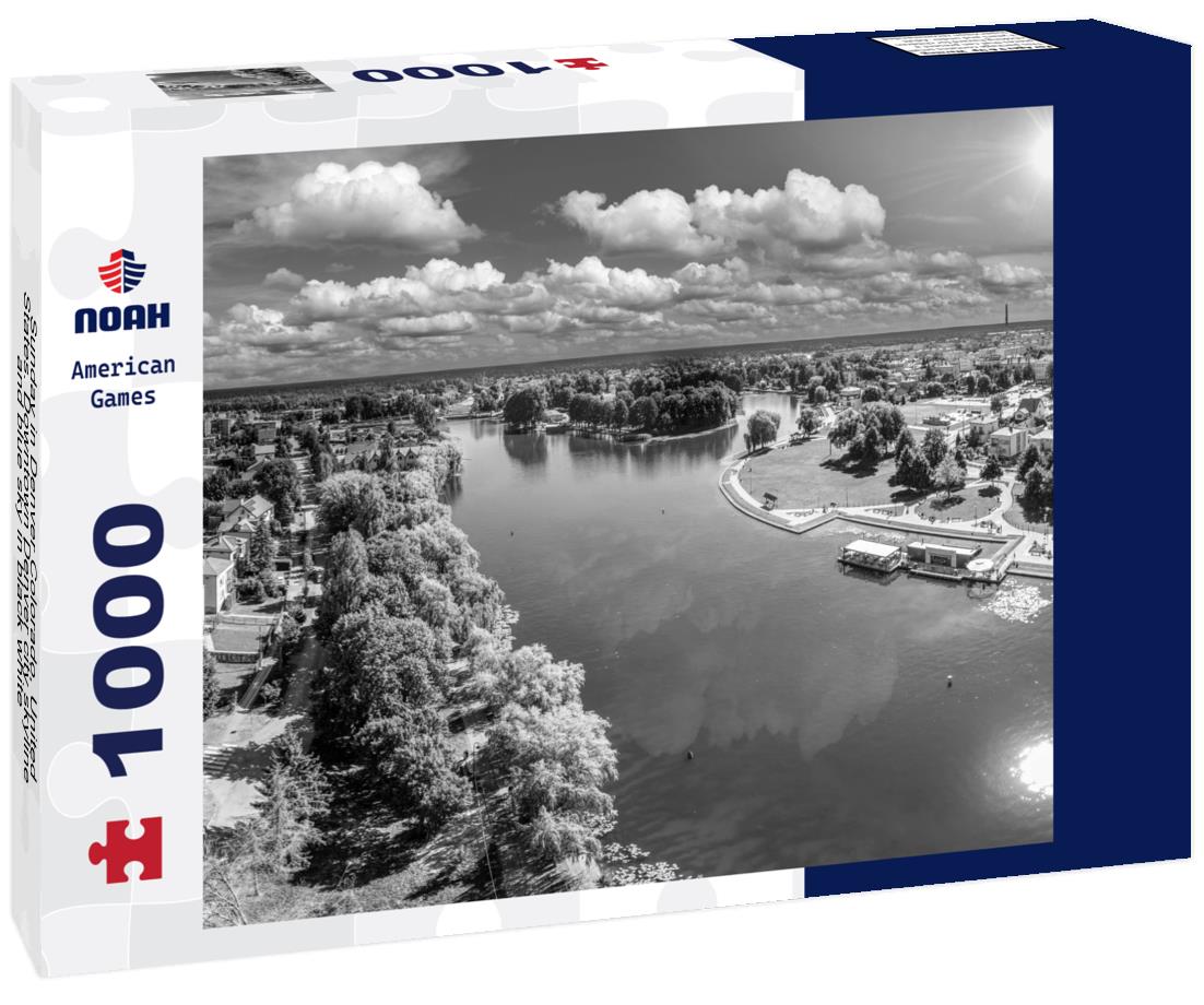 Noah Jigsaw Puzzle Sunday in Denver Colorado, United States. Downtown Denver city skyline and blue sky in black white 1000 pieces