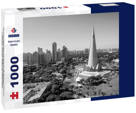 Noah Jigsaw Puzzle Denver Cityscape Colorado. Downtown Denver skyline and the Mile High Stadium. Colorado, United States in black white 1000 pieces