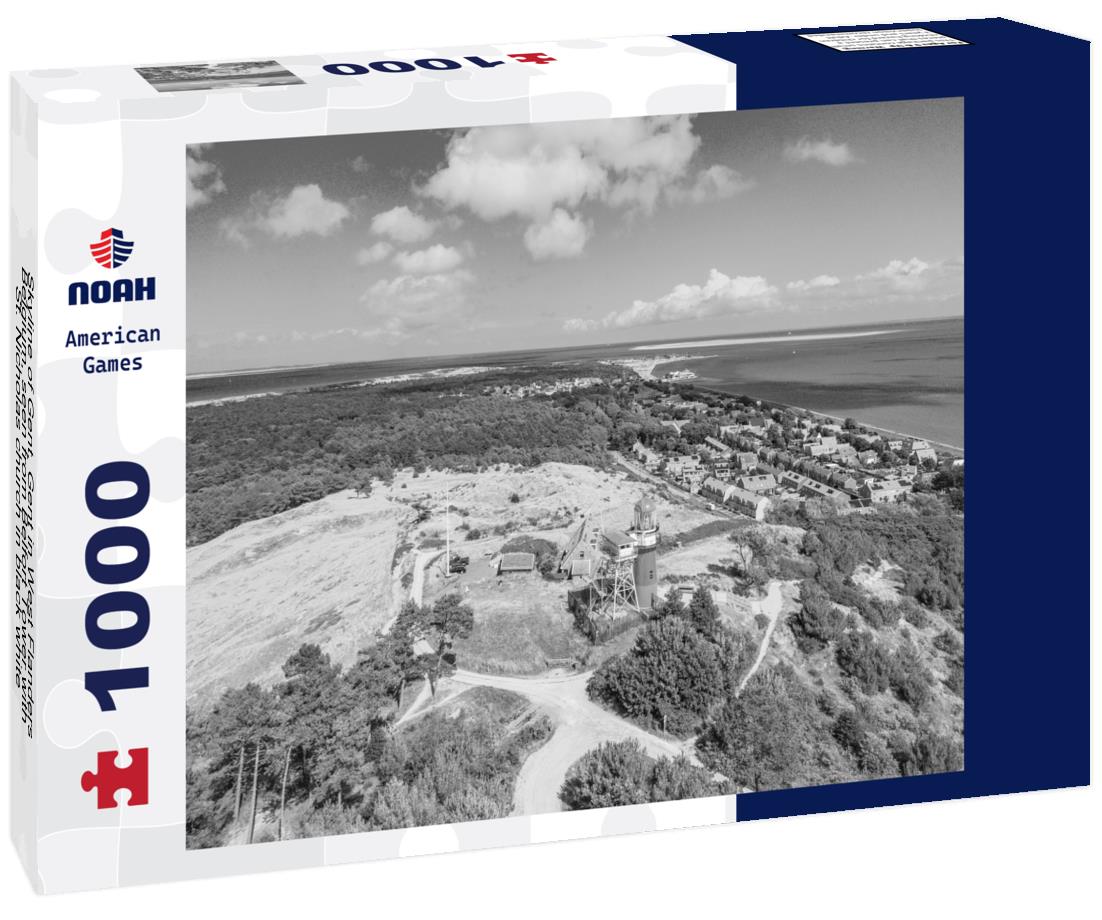 Noah Jigsaw Puzzle Skyline of Gent, Gent in West Flanders, Belgium, seen from Belfort Tower with St. Nicholas church in black white 1000 pieces