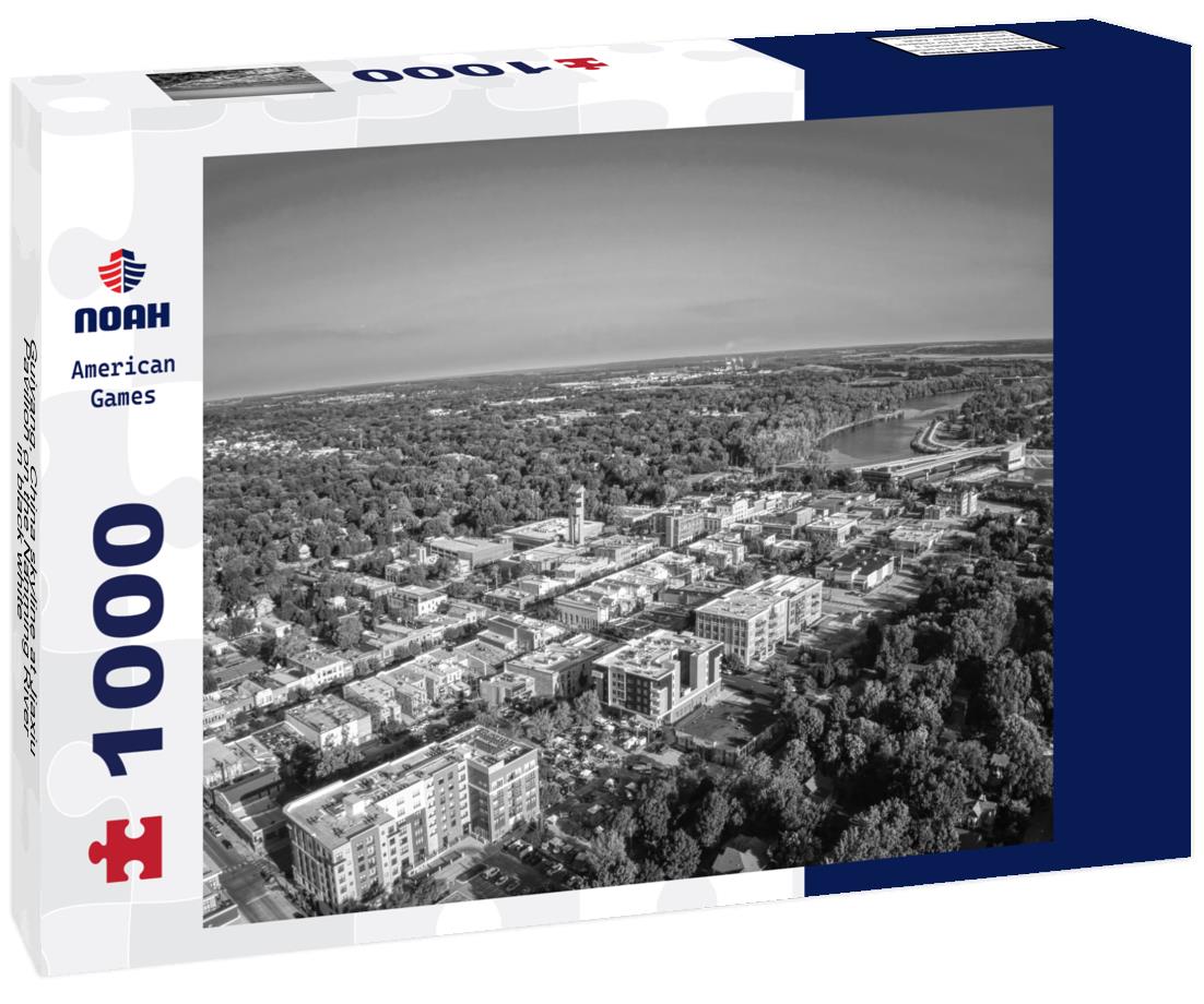 Noah Jigsaw Puzzle Guiyang, China skyline at Jiaxiu Pavilion on the Nanming River in black white 1000 pieces