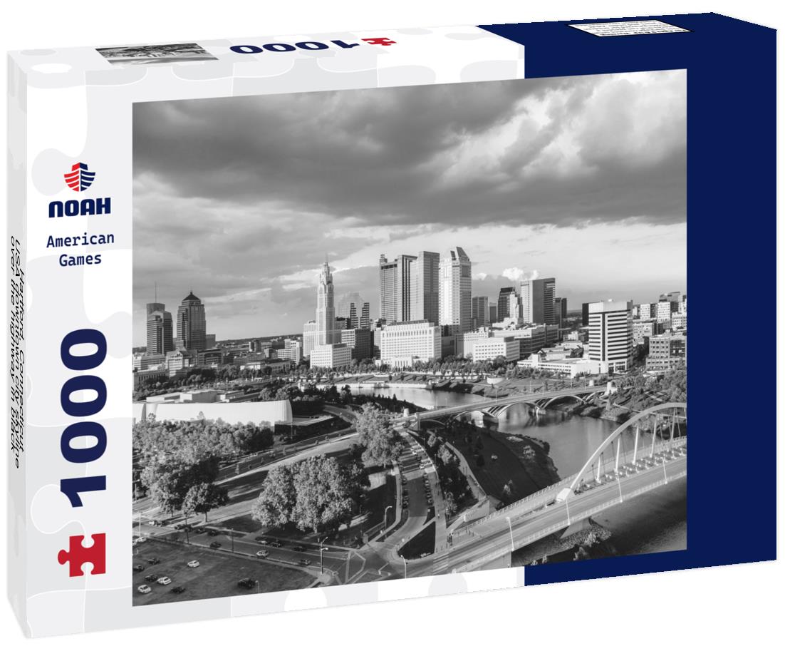 Noah Jigsaw Puzzle Hartford, Connecticut, USA downtown city skyline over the highway in black white 1000 pieces