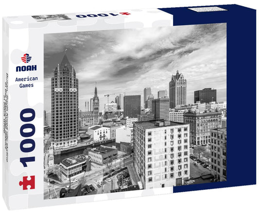 Noah Jigsaw Puzzle Busan, South Korea city skyline in the Haeundae district in black white 1000 pieces