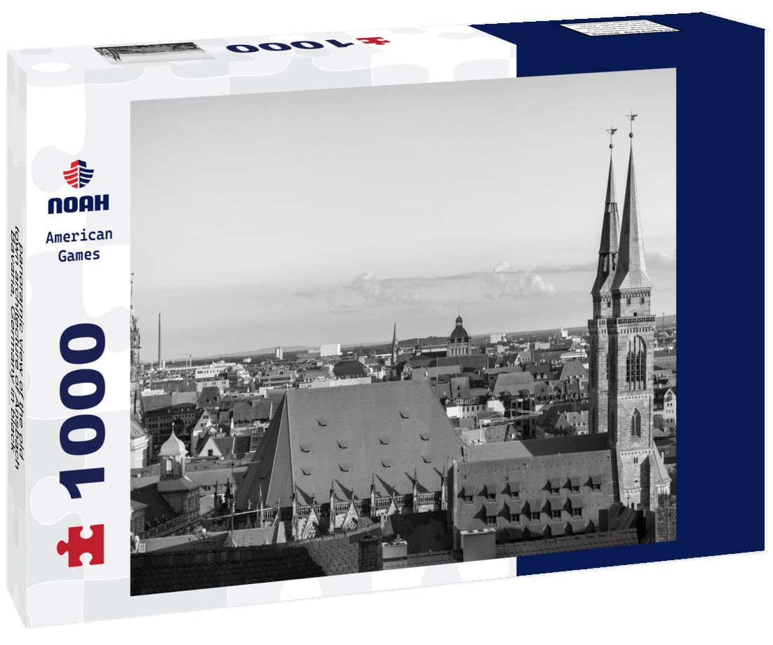 Noah Jigsaw Puzzle panoramic view of the old town architecture of Ansbach, Bavaria, Germany in black white 1000 pieces