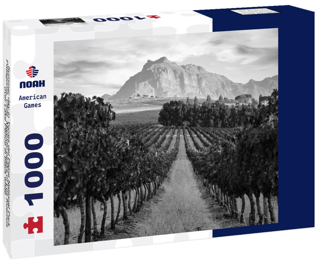 Noah Jigsaw Puzzle Summer day in Torres del Paine National Park, Patagonia, Chile. Majestic peaks of Los Kuernos over Lake Pehoe in black white 1000 pieces