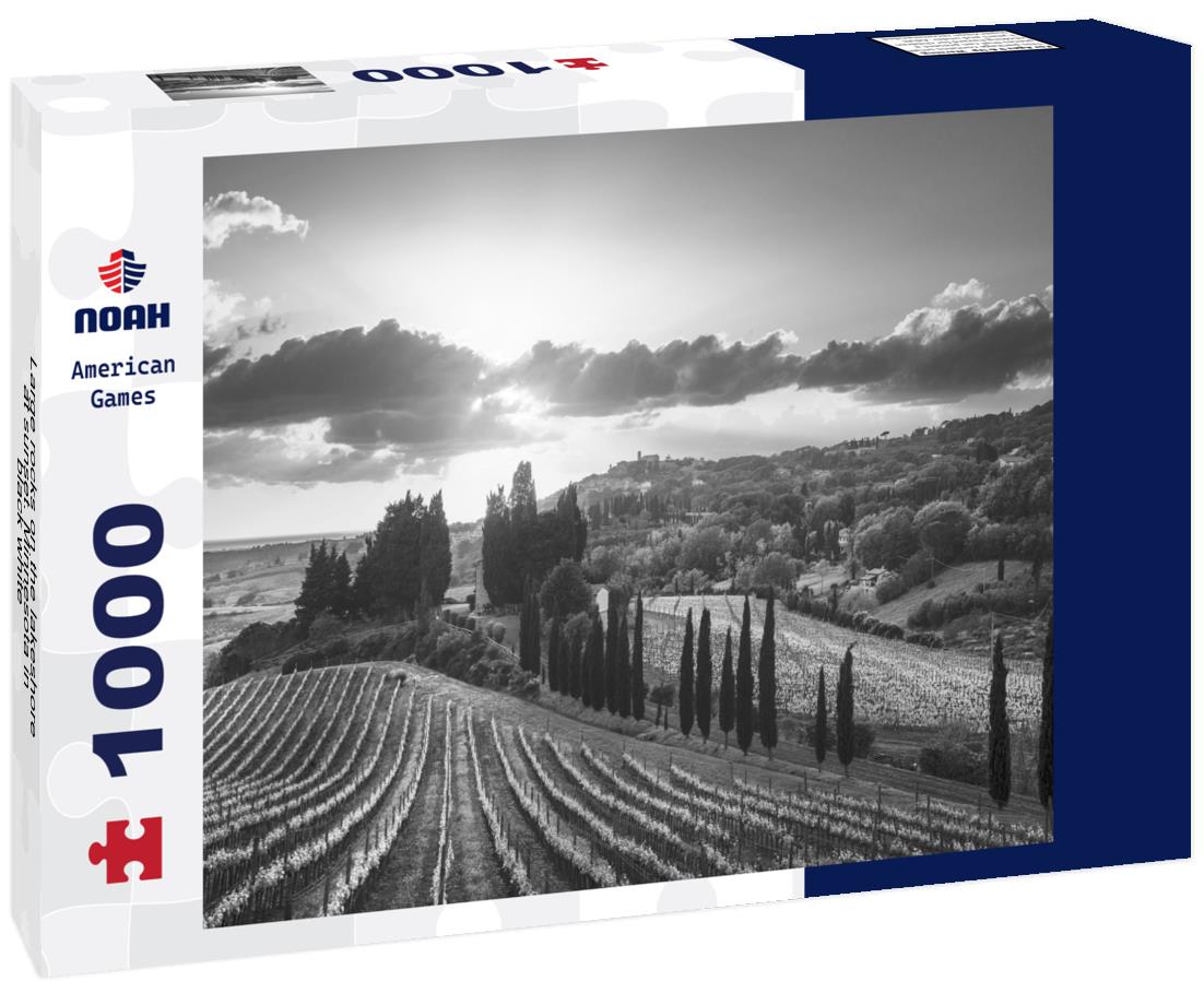 Noah Jigsaw Puzzle Large rocks on the lakeshore at sunset. Minnesota in black white 1000 pieces