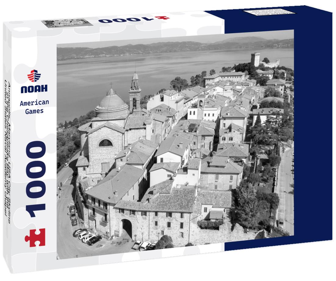 Noah Jigsaw Puzzle Annapolis, Maryland, USA City Skyline in the Chesapeake Bay with the United States Naval Academy chapel in black white 1000 pieces