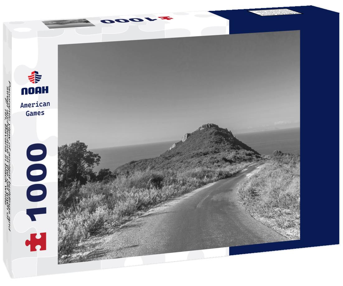 Noah Jigsaw Puzzle Panoramic view of ancient buildings and street architecture in the old town of Fürth, Bavaria in black white 1000 pieces