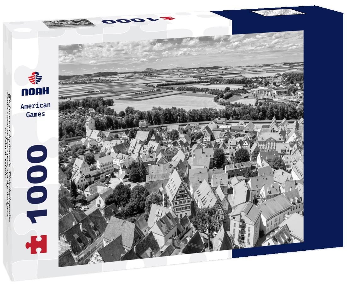 Noah Jigsaw Puzzle Richmond Indiana's Thistlethwaite Falls cascades over rocky ledges in black white 1000 pieces