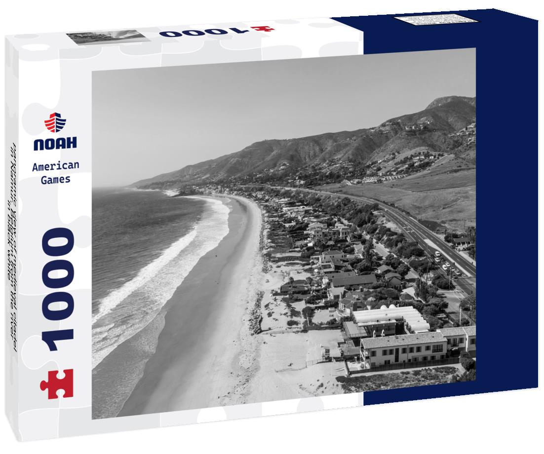 Noah Jigsaw Puzzle panoramic view of medieval citadel in Namur, Belgium from the river in black white 1000 pieces