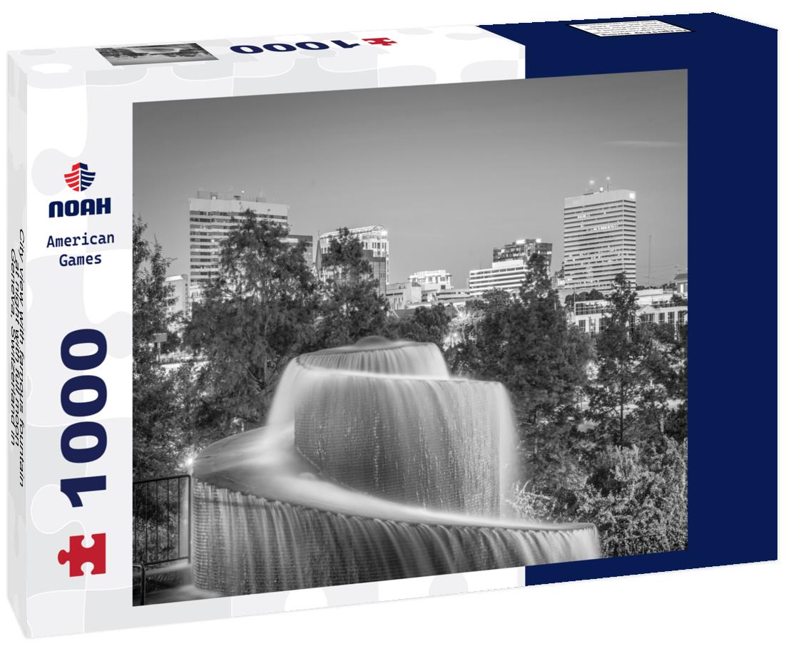 Noah Jigsaw Puzzle City view with famous fountain at night with full moon, Geneva, Switzerland in black white 1000 pieces