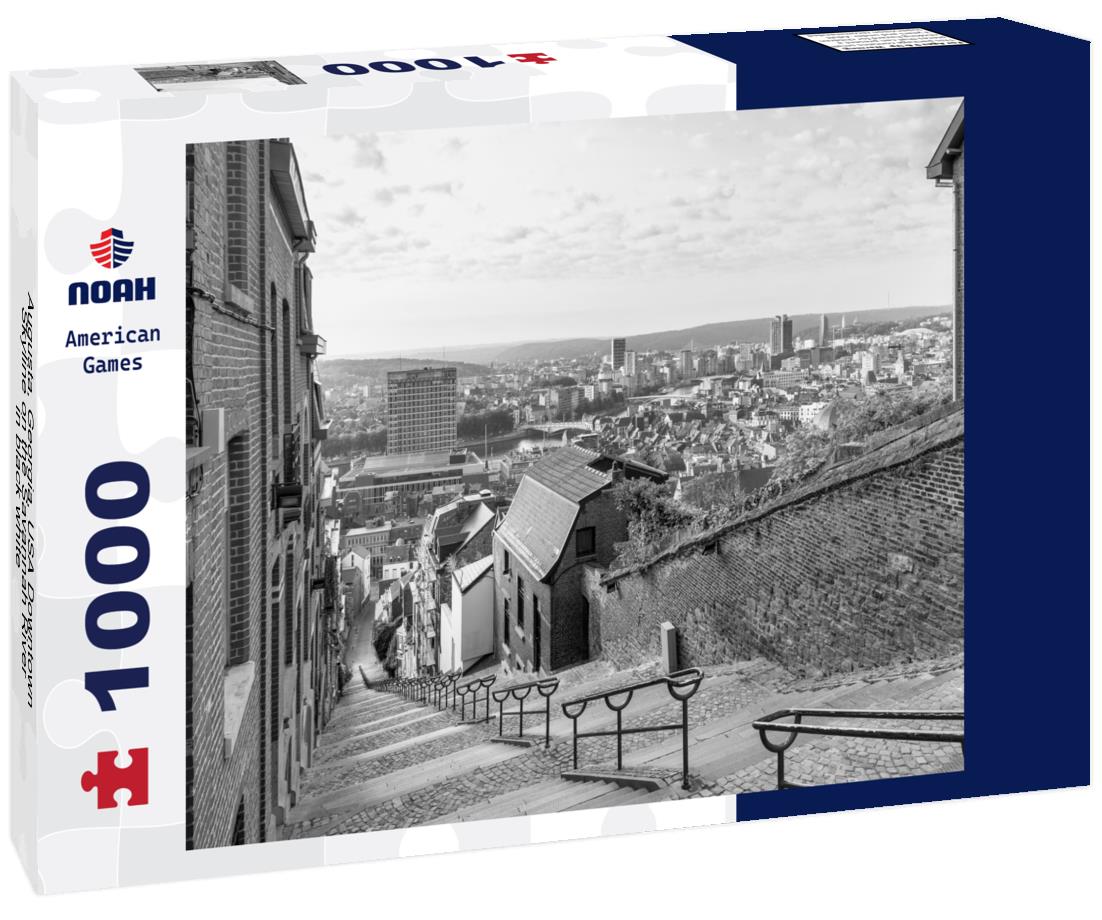 Noah Jigsaw Puzzle Augusta, Georgia, USA Downtown Skyline on the Savannah River in black white 1000 pieces