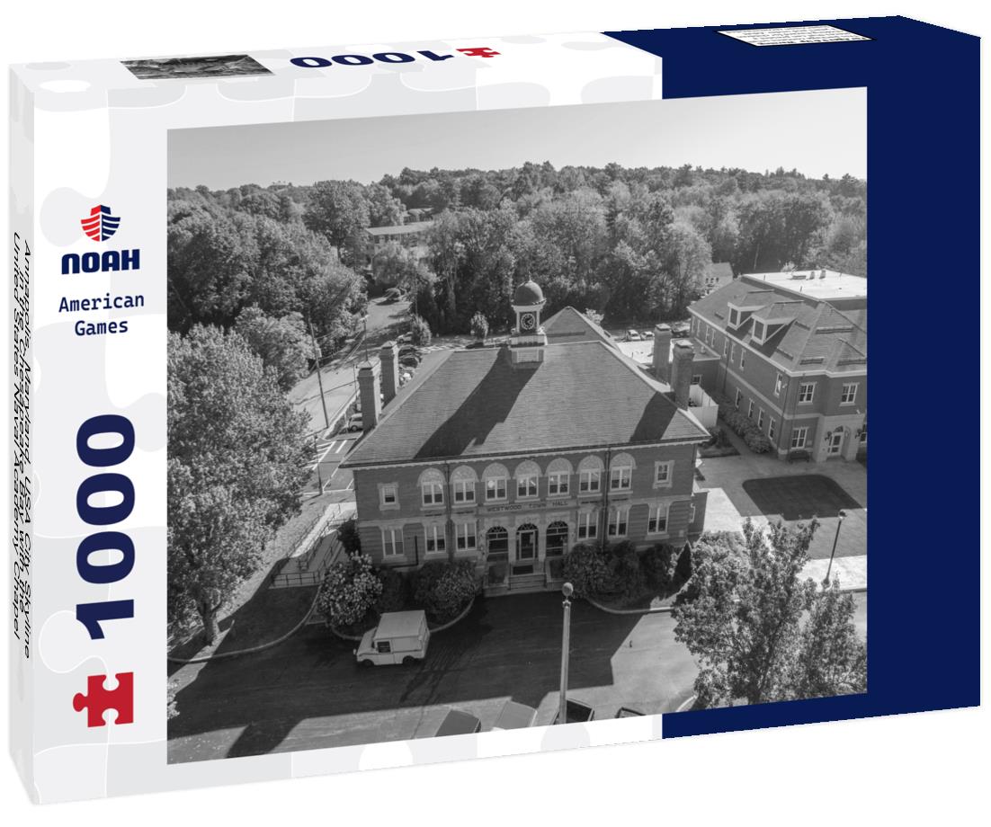 Noah Jigsaw Puzzle Annapolis, Maryland, USA City Skyline in the Chesapeake Bay with the United States Naval Academy Chapel in black white 1000 pieces