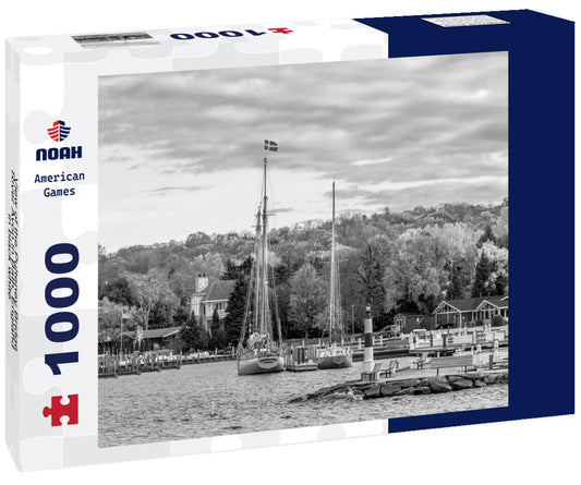 Noah Jigsaw Puzzle View of the Pulteney Bridge River Avon in Bath, England in black white 1000 pieces