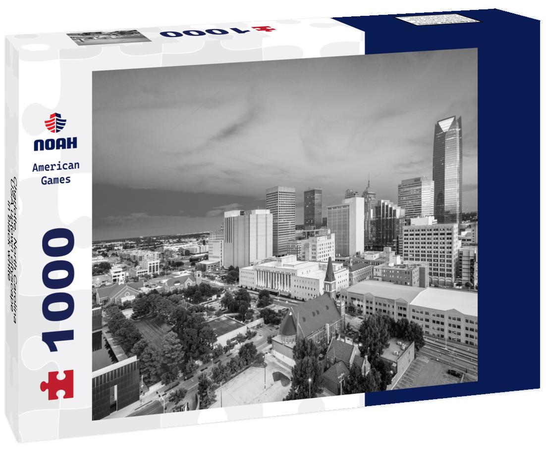 Noah Jigsaw Puzzle Charlotte, North Carolina, USA uptown cityscape in black white 1000 pieces