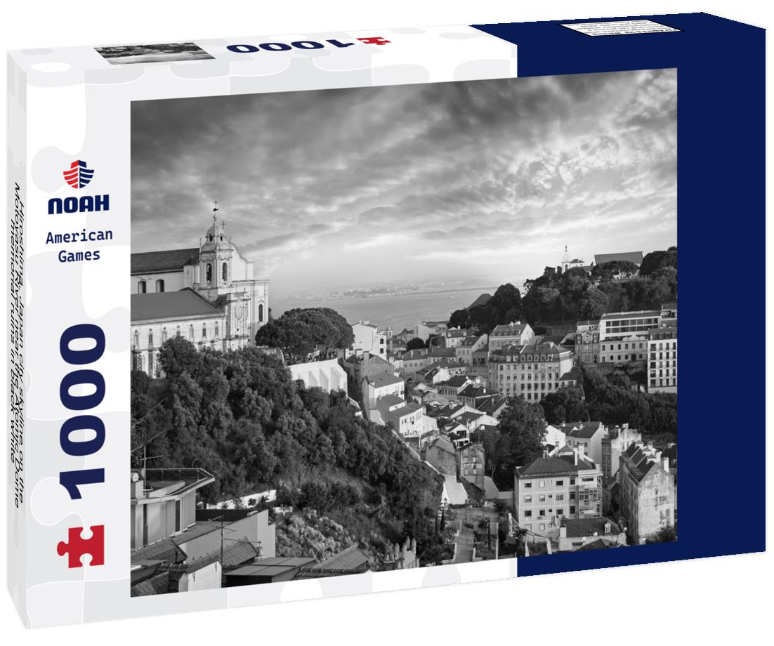 Noah Jigsaw Puzzle Hiroshima, Japan city skyline on the Motoyasu River near the Atomic Dome memorial ruins in black white 1000 pieces