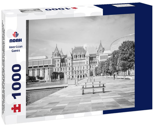 Noah Jigsaw Puzzle Alpaca (Vicugna pacos) grazing in a wetland also known as Bofedal in Spanish, at the base of the snow-capped Parinacota volcano, 6324 m high, in the altiplano of northern Chile in black white 1000 pieces