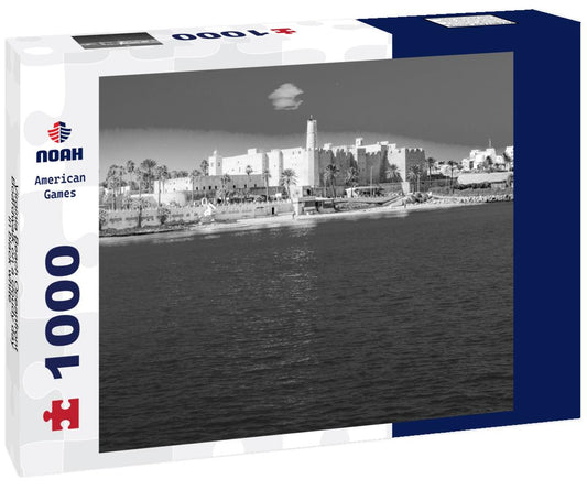 Noah Jigsaw Puzzle Virginia Beach Oceanfront Boardwalk on a cloudy day in black white 1000 pieces