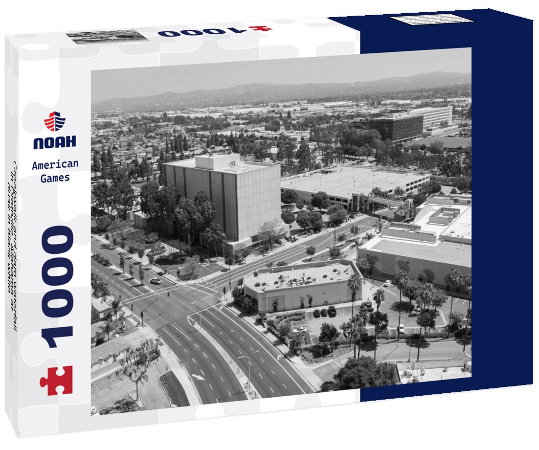 Noah Jigsaw Puzzle Creekwalk and dam waterfall in Prattville, Alabama at dusk in black white 1000 pieces