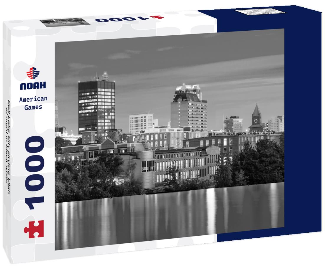 Noah Jigsaw Puzzle Salt Lake City skyline Utah at night in black white 1000 pieces