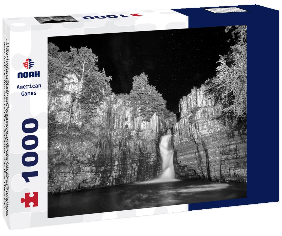 Noah Jigsaw Puzzle Wilmington Skyline-Panorama reflected in the Christiana River. Wilmington, the largest city in the state of Delaware, was built on the site of Fort Christina, the first Swedish settlement in North America in black white 1000 pieces