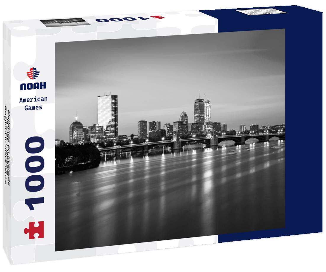 Noah Jigsaw Puzzle Buildings on riverside in Lier, Flanders, Belgium in black white 1000 pieces