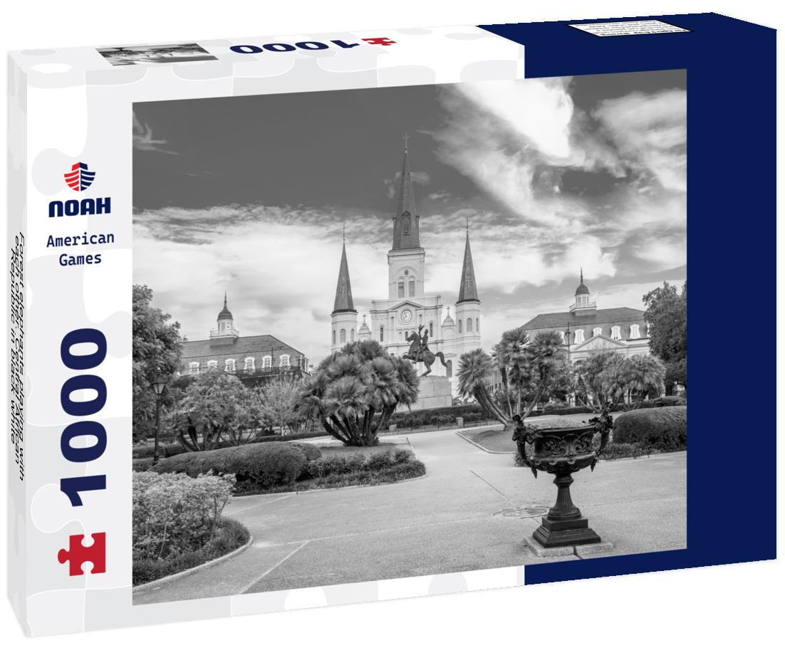 Noah Jigsaw Puzzle Forest elephants playing with each other. Central African Republic in black white 1000 pieces