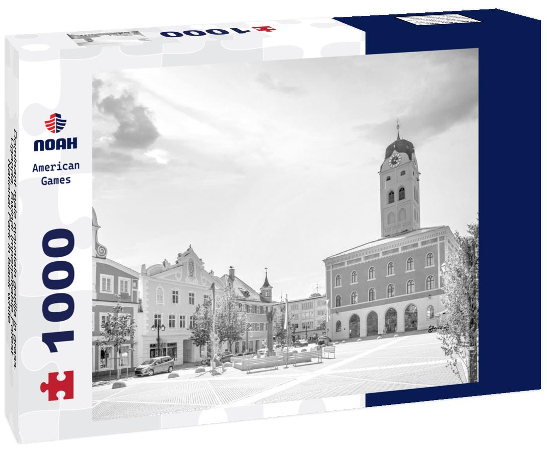 Noah Jigsaw Puzzle Dominant male mountain gorilla in grass. Uganda. Bwindi Impenetrable Forest National Park in black white 1000 pieces