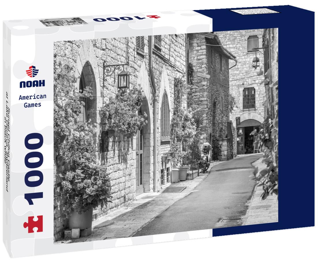 Noah Jigsaw Puzzle Sunset Chillon Castle at Lake Geneva, Switzerland in black white 1000 pieces