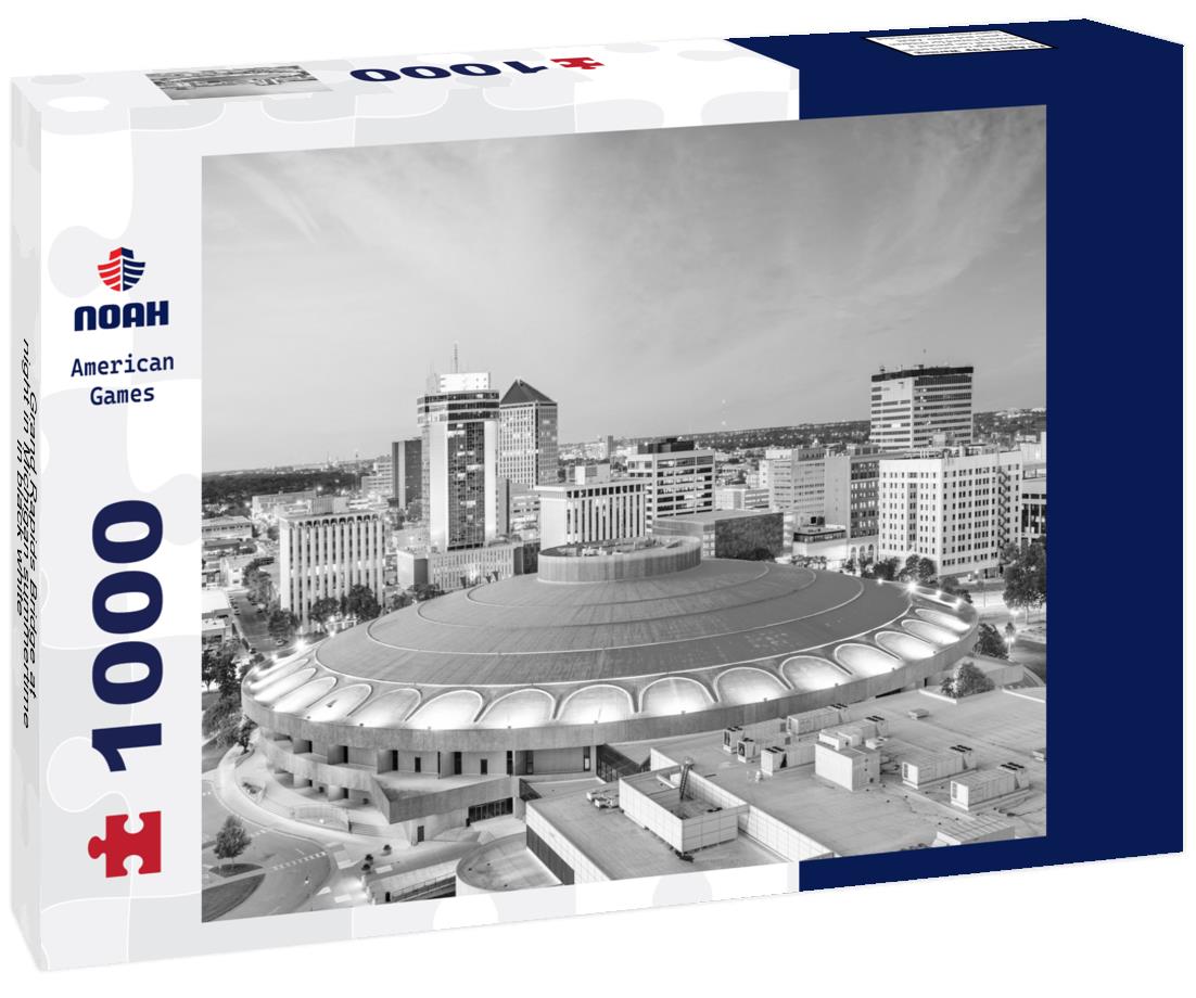 Noah Jigsaw Puzzle Grand Rapids Bridge at night in Michigan summertime in black white 1000 pieces