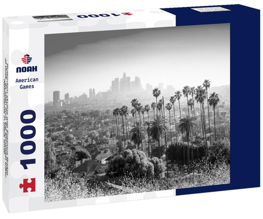 Noah Jigsaw Puzzle Rotterdam skyline with Erasmus Bridge at dusk, as seen from the Euromast tower, Netherlands in black white 1000 pieces