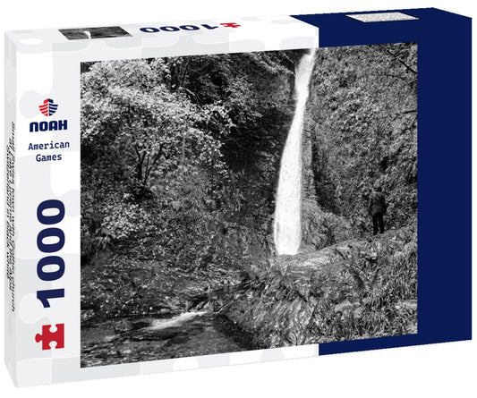 Noah Jigsaw Puzzle Small Swiss town with Gothic church at Lake Lucerne and the Alps, Switzerland in black white 1000 pieces