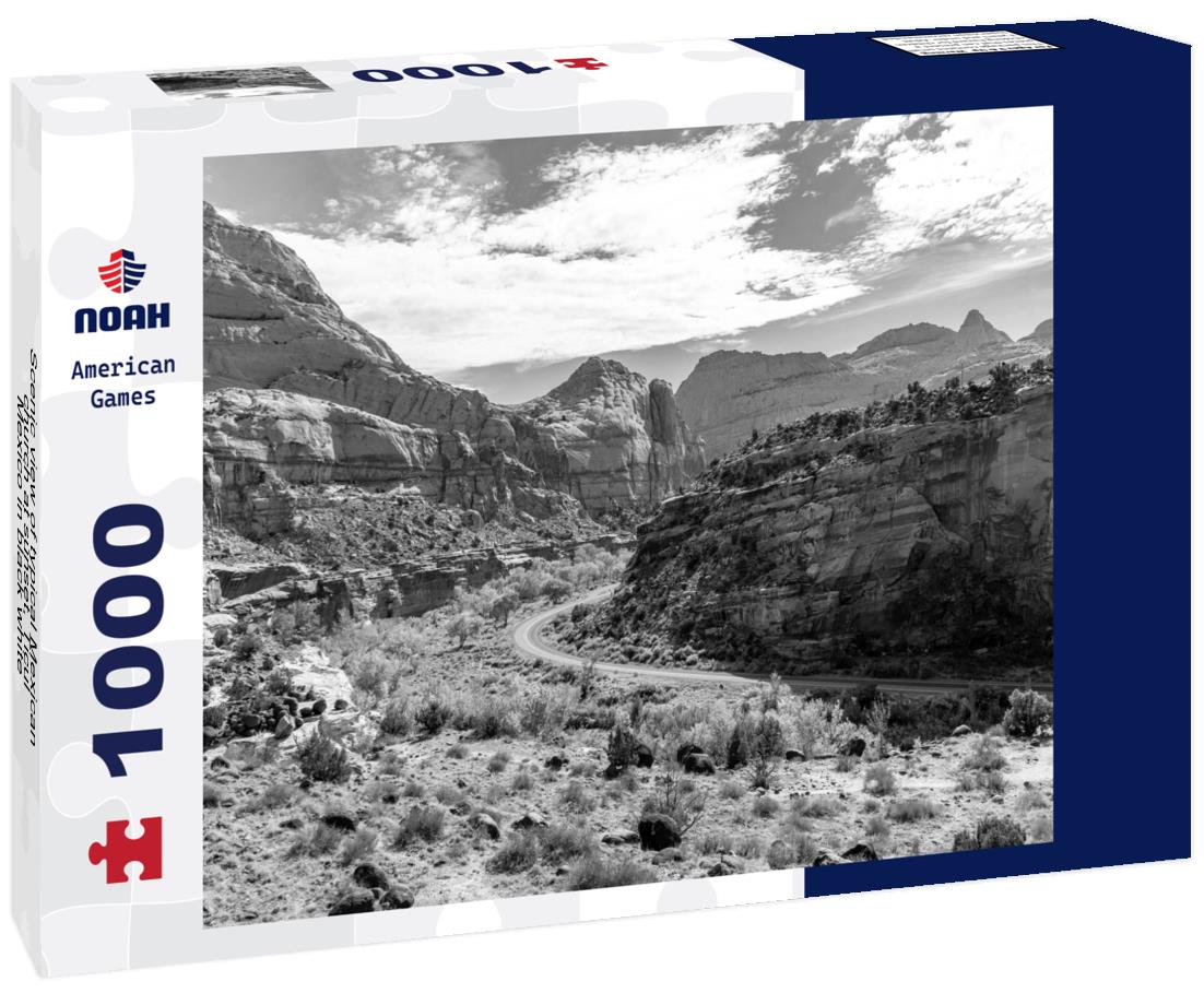 Noah Jigsaw Puzzle Scenic view of typical Mexican church at sunset, Ticul, Mexico in black white 1000 pieces