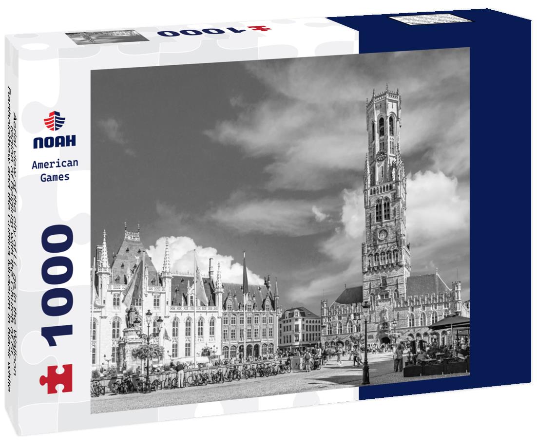 Noah Jigsaw Puzzle Aerial view of the city of Liège in the Walloon region of Belgium with the Church of St. Bartholomew and the Curtius Museum in black white 1000 pieces