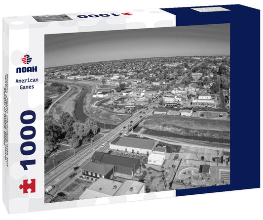 Noah Jigsaw Puzzle Beppu, Japan cityscape with hot spring bath houses with rising steam in black white 1000 pieces