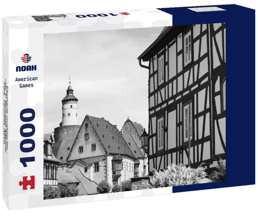 Noah Jigsaw Puzzle Elephants crossing the river in Serengeti National Park, Tanzania, Africa in black white 1000 pieces