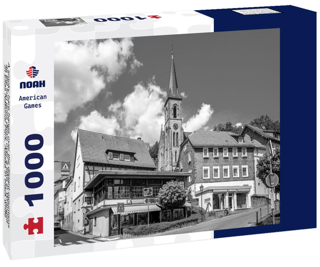 Noah Jigsaw Puzzle A smoky hare hangs over the distant mountains as the sun goes down over a lake in Wrangell-St Elias National Park, Alaska in black white 1000 pieces