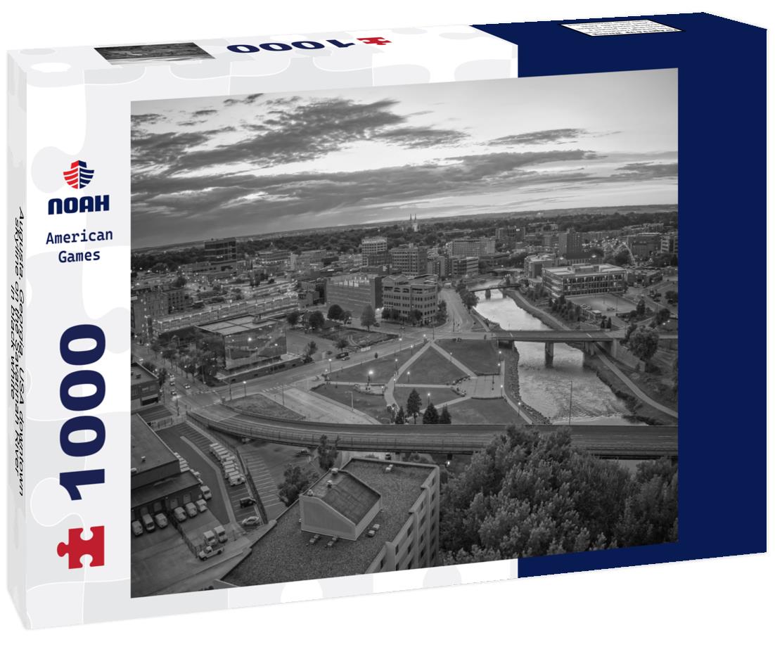 Noah Jigsaw Puzzle Augusta, Georgia, USA downtown skyline on the Savannah River in black white 1000 pieces