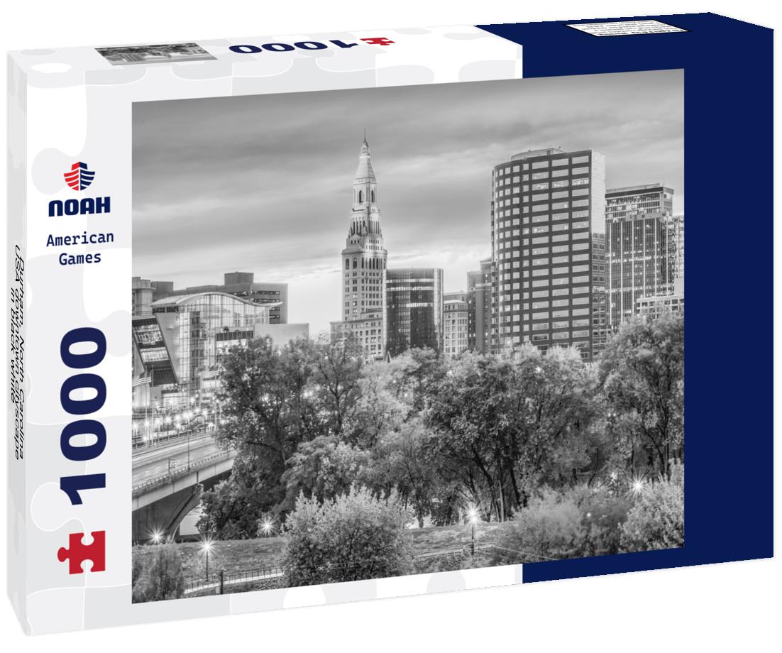 Noah Jigsaw Puzzle Durham, North Carolina, USA downtown cityscape in black white 1000 pieces