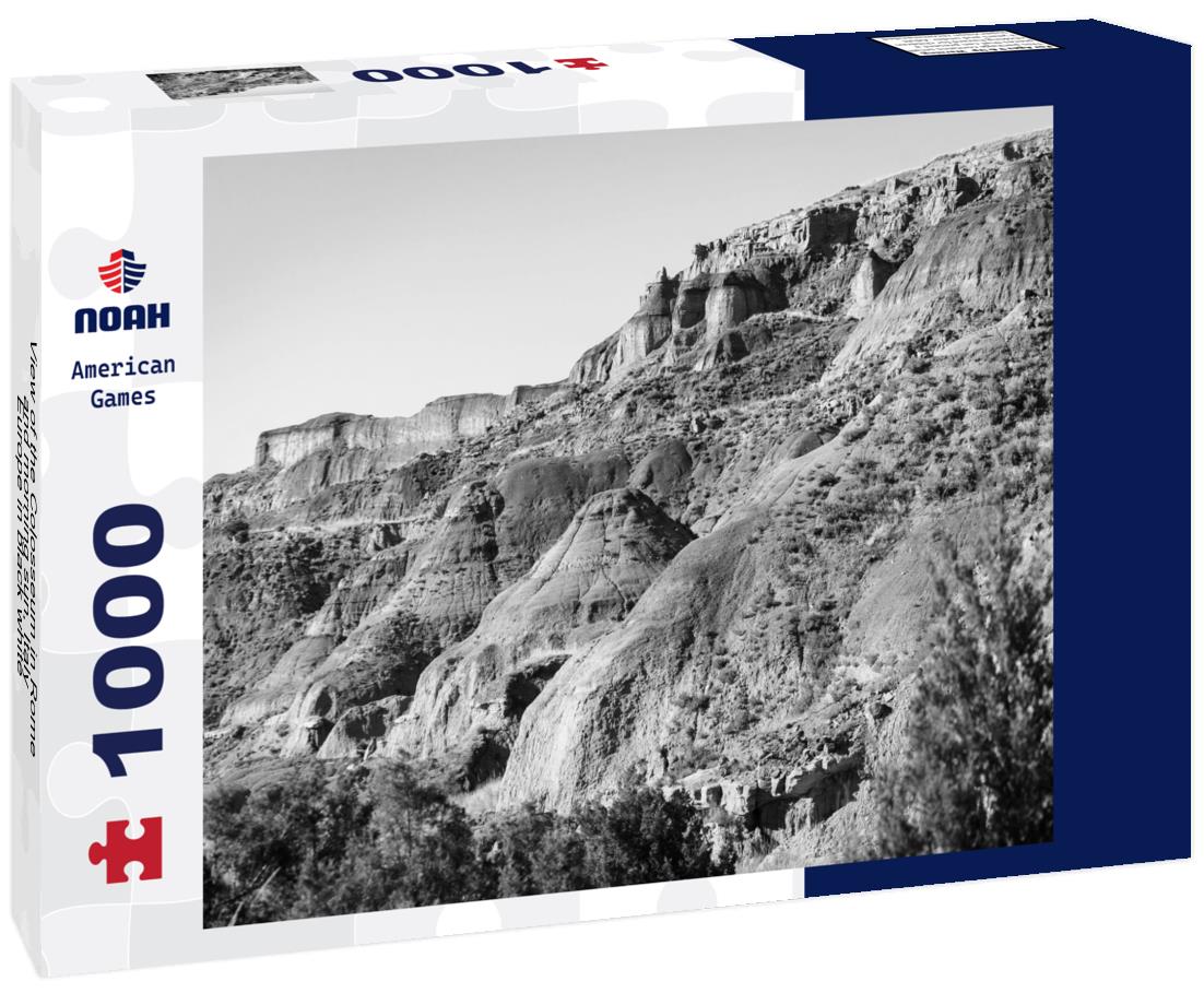 Noah Jigsaw Puzzle View of the Colosseum in Rome and morning sun, Italy, Europe in black white 1000 pieces