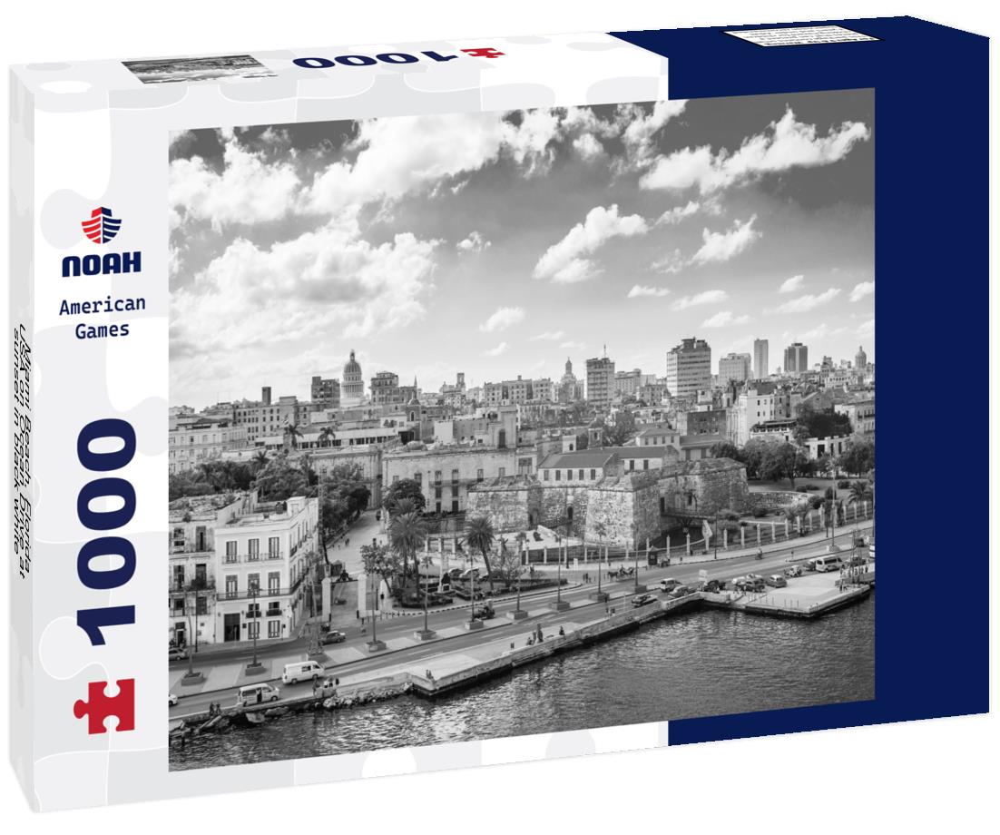 Noah Jigsaw Puzzle Miami Beach, Florida, USA on Ocean Drive at sunset in black white 1000 pieces