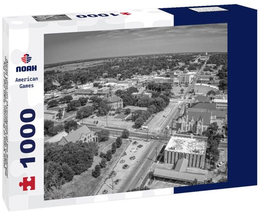 Noah Jigsaw Puzzle Aerial view on skyscrapers of the financial district Santiago, capital of Chile under the fog of the early morning in black white 1000 pieces