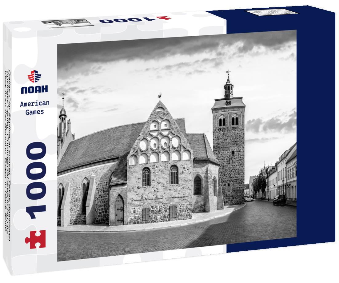 Noah Jigsaw Puzzle Dallas City Skyline at sunset, Texas downtown, business center. Commercial area in big city. View from the Reunion Tower in black white 1000 pieces