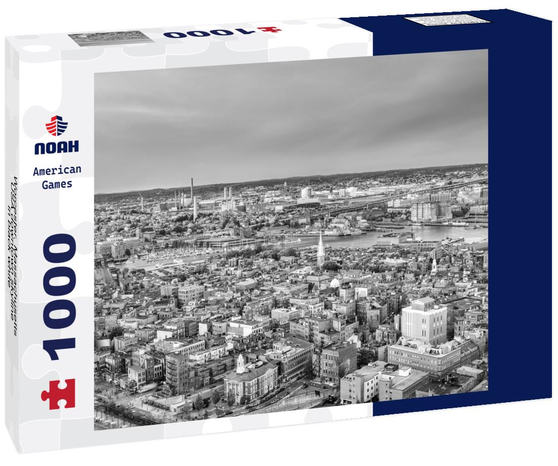 Noah Jigsaw Puzzle Worcester, Massachusetts, USA downtown skyline in black white 1000 pieces