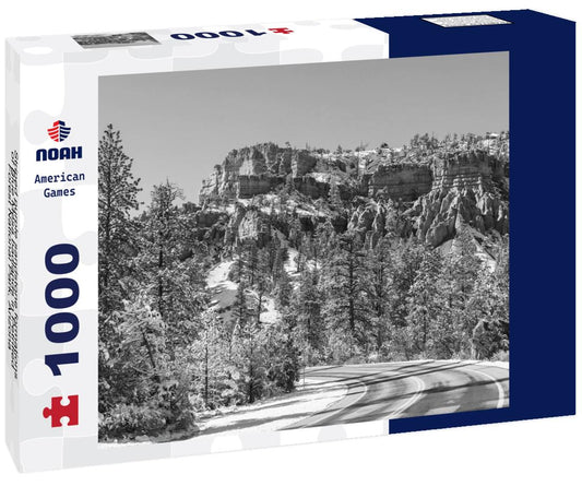 Noah Jigsaw Puzzle Striped purple sandstone formations of Blue Mesa badlands in Petrified Forest National Park, Arizona, USA in black white 1000 pieces