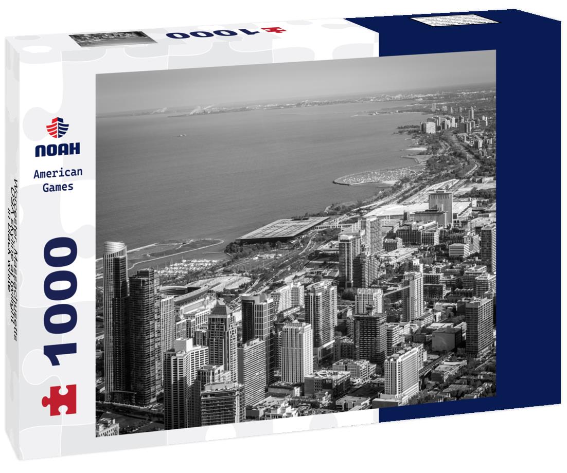 Noah Jigsaw Puzzle Worcester, Massachusetts, USA skyline at twilight in black white 1000 pieces