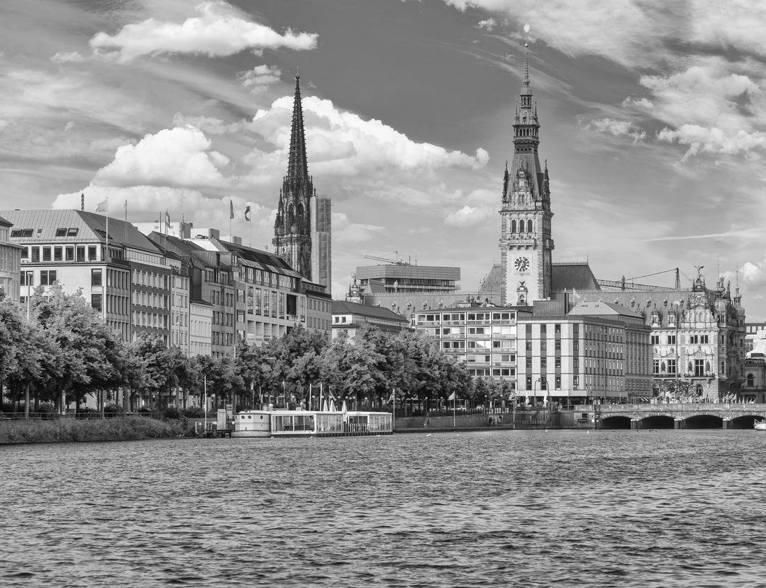 Noah Jigsaw Puzzle Buffalo Skyline At Dusk In October From The Erie Basin Marina Tower in black white 1000 pieces