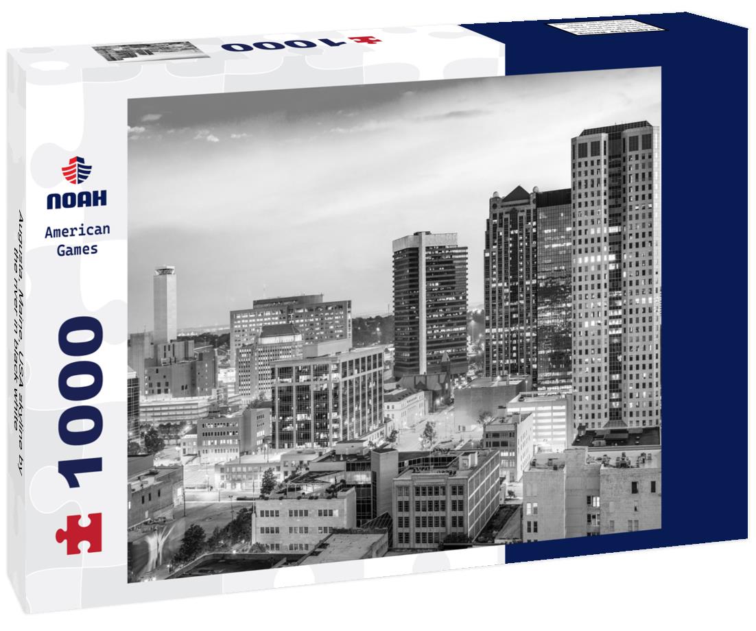 Noah Jigsaw Puzzle Augusta, Maine, USA skyline by the river in black white 1000 pieces
