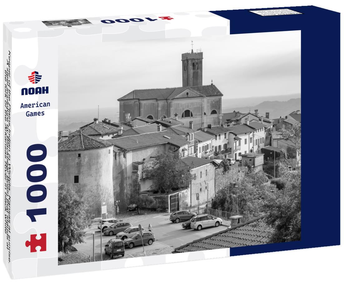 Noah Jigsaw Puzzle Keeper of the Plains Indian in Wichita, Kansas at sunrise. A steel sculpture by Blackbear Bosin that stands at the fork of the Arkansas River in black white 1000 pieces