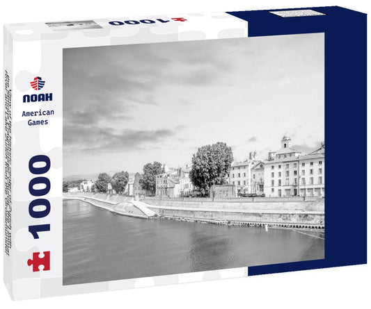 Noah Jigsaw Puzzle View of the historic center of Zurich with the famous Fraumunster Church, the Limmat River and Lake Zurich from the Grossmunster Church, Switzerland in black white 1000 pieces