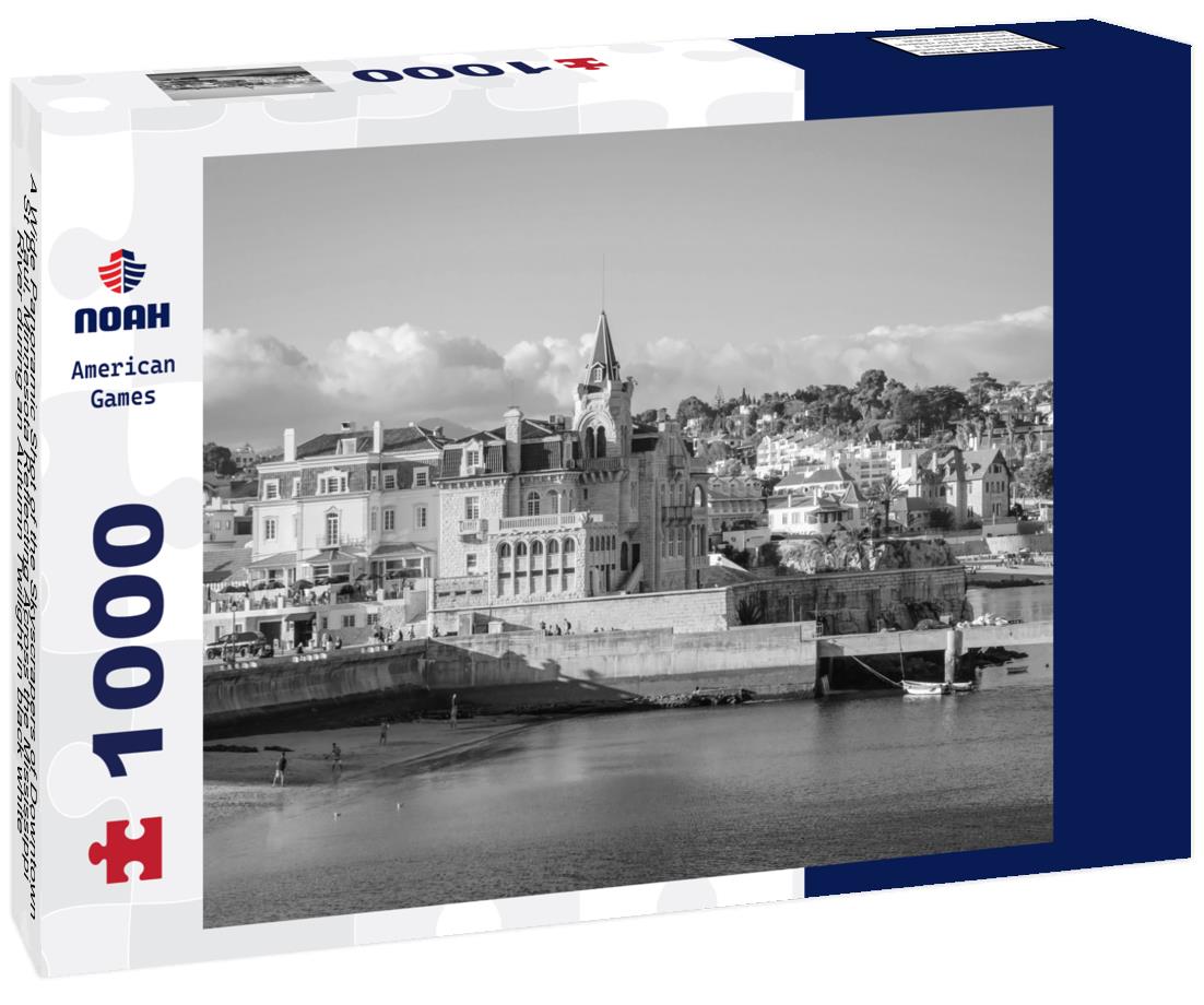 Noah Jigsaw Puzzle A Wide Panoramic Shot of the Skyscrapers of Downtown St Paul, Minnesota Reflecting Across the Mississippi River during an Autumn Twilight in black white 1000 pieces